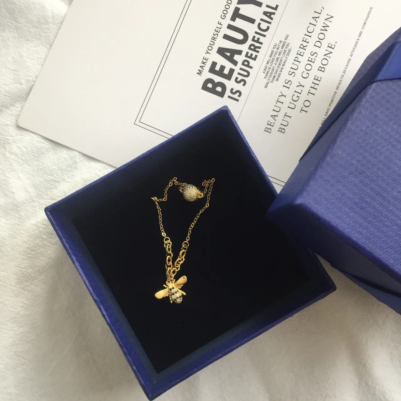 Swarovski Chaîne Gold Bleu Marine Boucles d'Oreilles Magnétiques Stud Collier 4