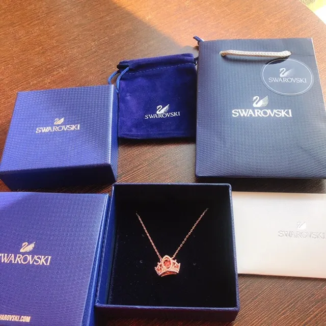Swarovski Pink Silver Crown-Shaped Pendant Pave-Set Crystals Necklace 4