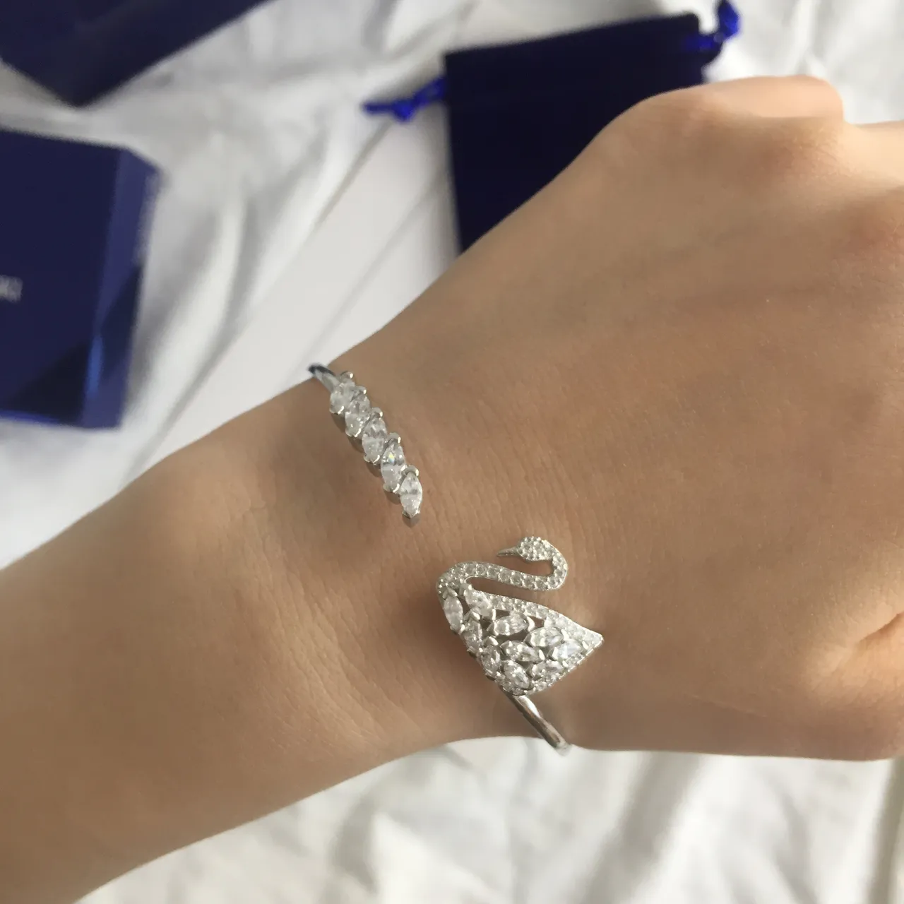 Swarovski Swan Pavé Crystal Open Bangle Bracelet 4