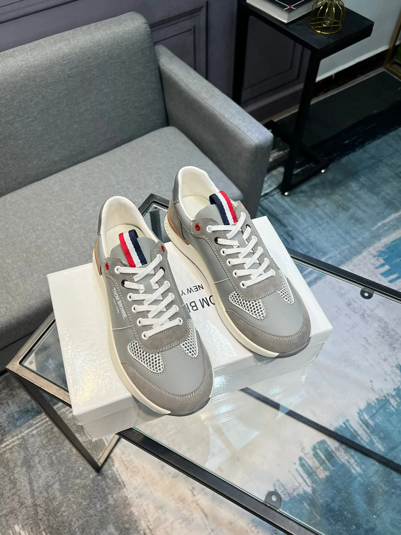 Thom Browne Gray Suede and Mesh Lifestyle Sneaker 5