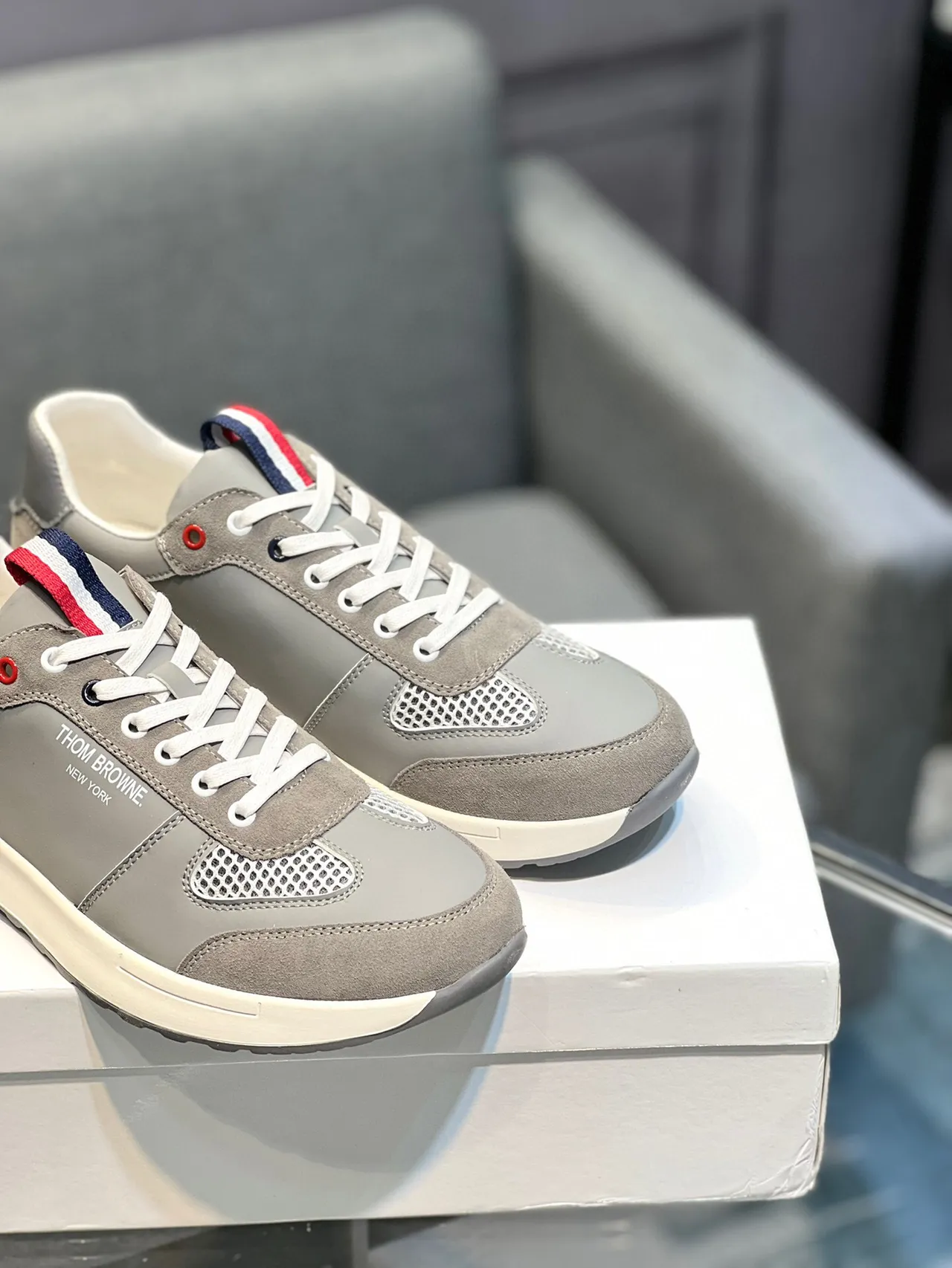 Thom Browne Gray Suede and Mesh Lifestyle Sneaker 9