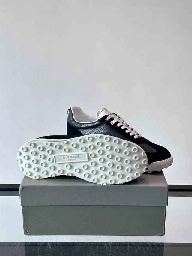 Thom Browne Navy Perforated Suede Lifestyle Sneakers 2