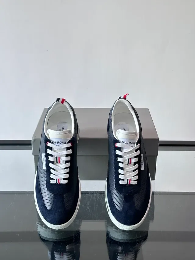 Thom Browne Navy Perforated Suede Lifestyle Sneakers 4