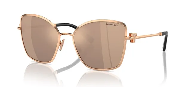Tiffany & Co. Lunettes de Soleil Yeux de Chat Géométriques Dorées Dégradé Marron 3