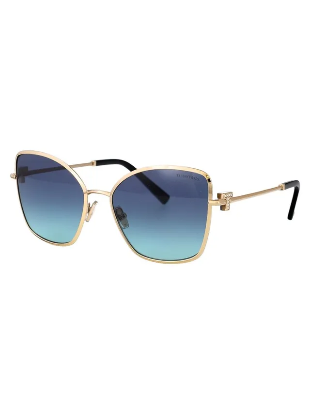 Tiffany & Co. Lunettes de Soleil Yeux de Chat Géométriques Dorées Dégradé Marron 7
