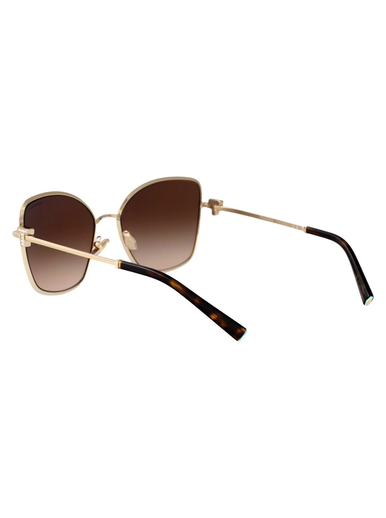 Tiffany & Co. Lunettes de Soleil Yeux de Chat Géométriques Dorées Dégradé Marron 8