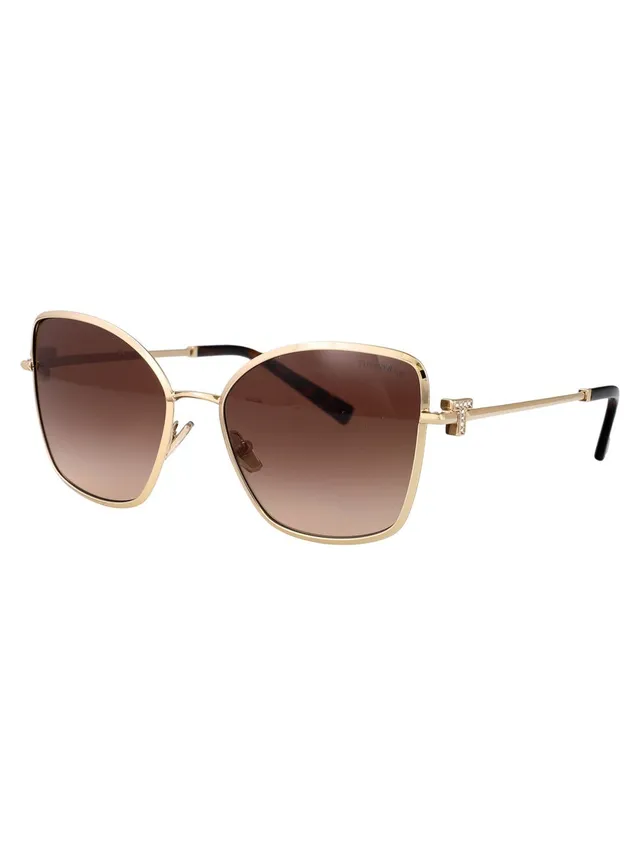 Tiffany & Co. Lunettes de Soleil Yeux de Chat Géométriques Dorées Dégradé Marron 9