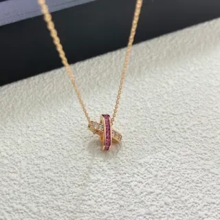 Tiffany & Co. Gold Pink Interlocking X-Shaped Pendant Channel-Set Sapphires Necklace