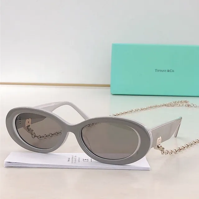 Tiffany & Co. Gray Silver Acetate Frame Translucent White Inner Rim Sunglasses 9