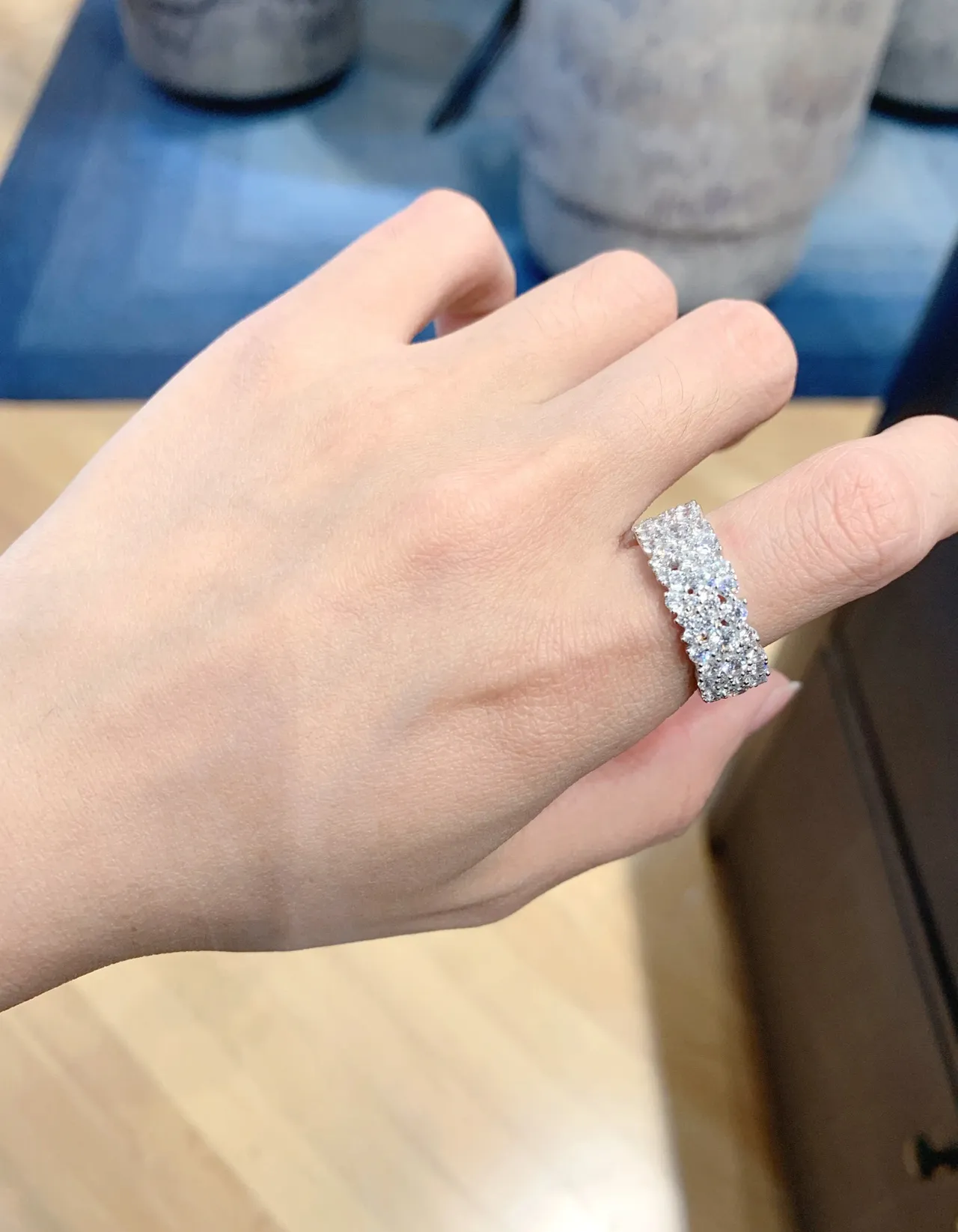 Tiffany & Co. Silver Blue Wide Pavé Band Multi-Row Diamond Setting Ring 3