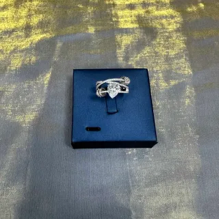 Tiffany & Co. Silver Navy Pear-Shaped Center Stone Pavé-Set Double Band Ring