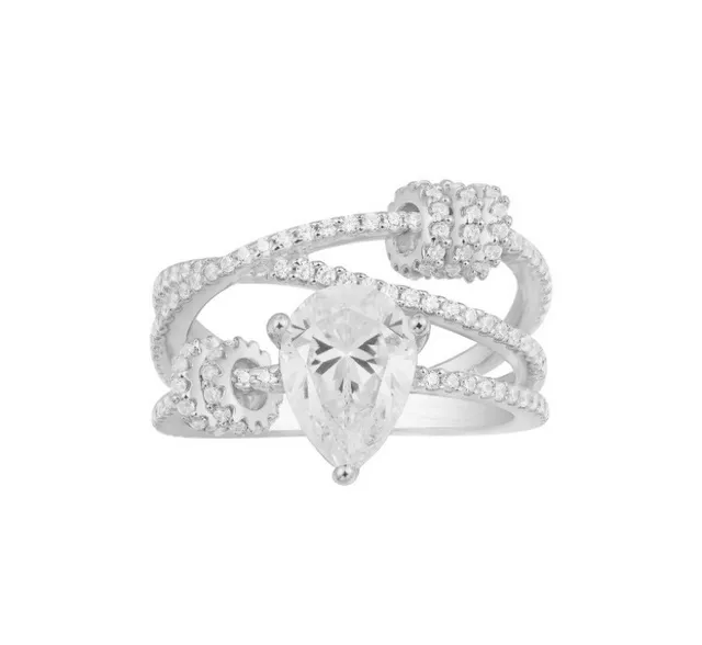Tiffany & Co. Bague en argent marine à pierre centrale en forme de poire pavé-set double bande 2