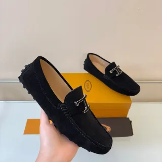 Tod's Gommino Loafer Black Suede Metal T Buckle Loafers