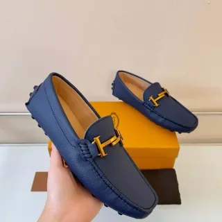 Tod's Gommino Loafer Navy Blue Pebbled Leather H-Bit Loafers