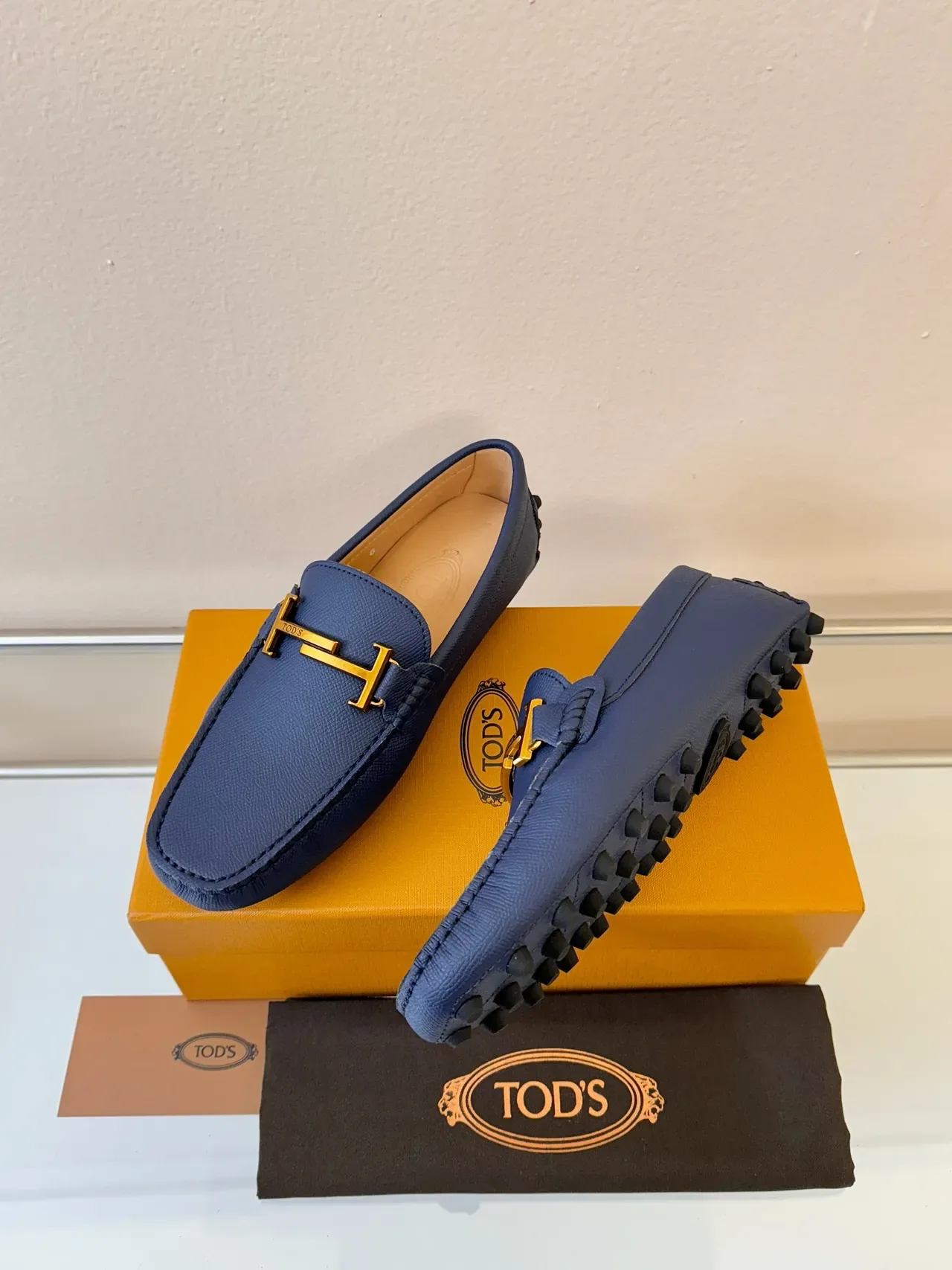 Tod's Gommino H-Bit Mocassins Bleu Marine Cuir Granulé 2