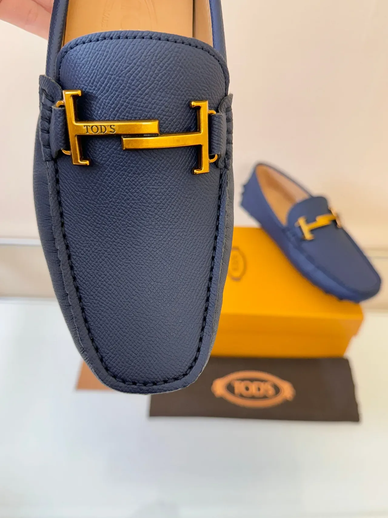 Tod's Gommino H-Bit Mocassins Bleu Marine Cuir Granulé 3