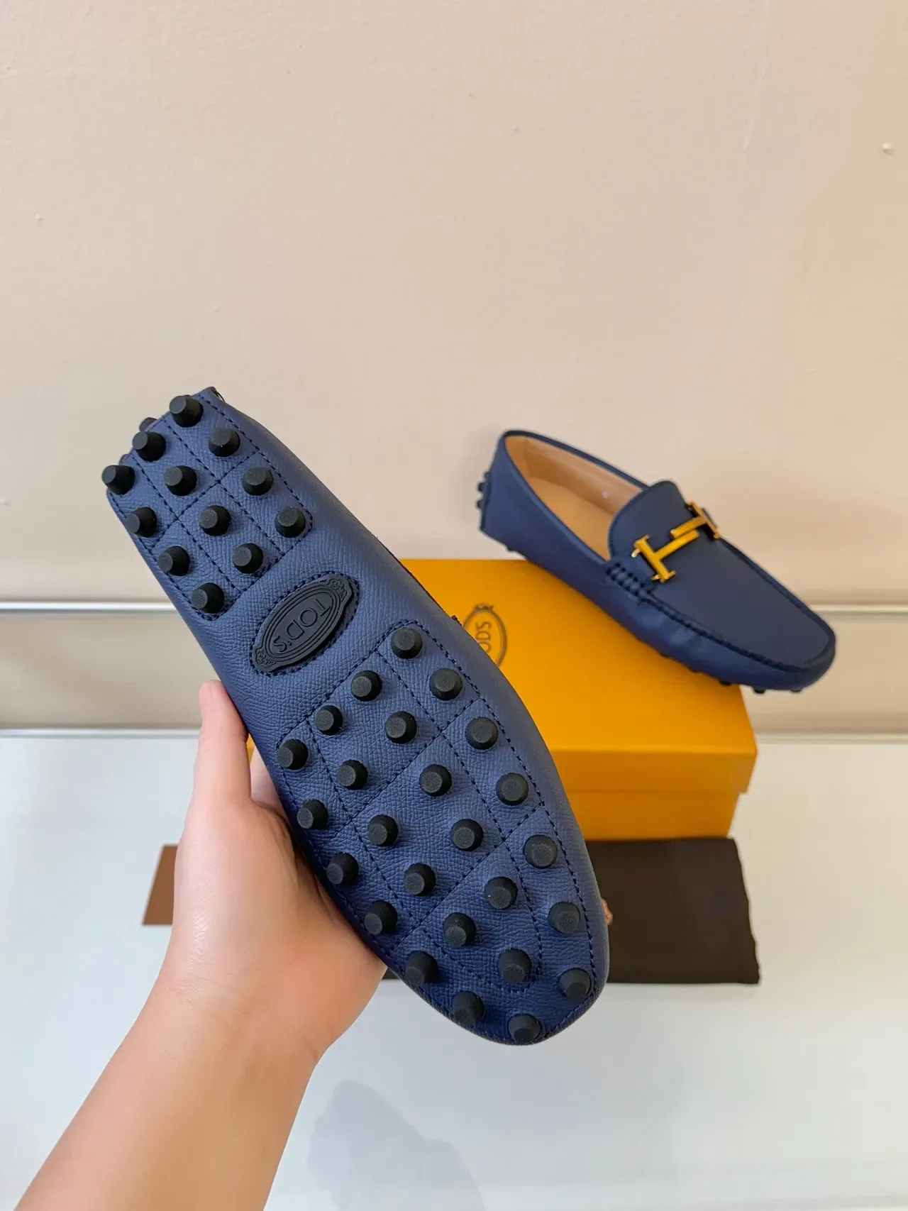 Tod's Gommino H-Bit Mocassins Bleu Marine Cuir Granulé 5