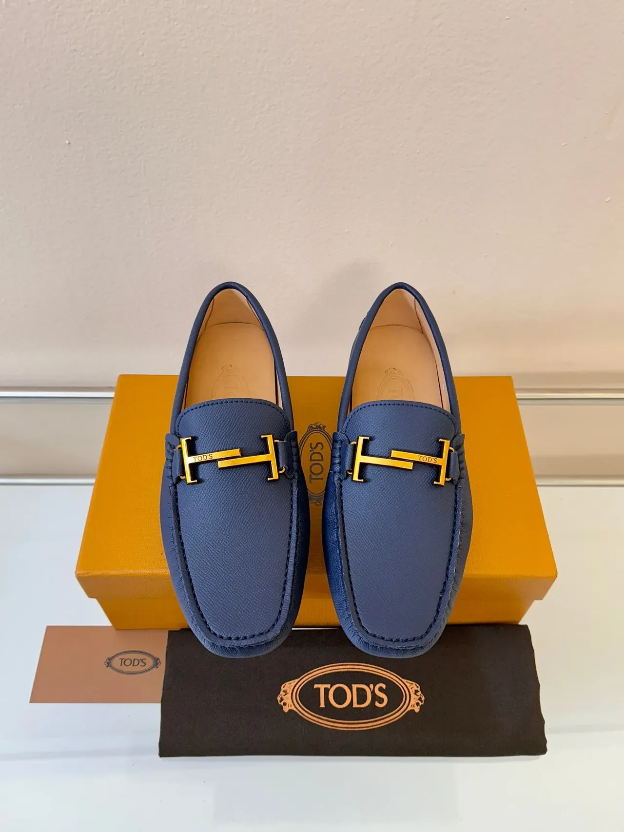 Tod's Gommino H-Bit Mocassins Bleu Marine Cuir Granulé 6