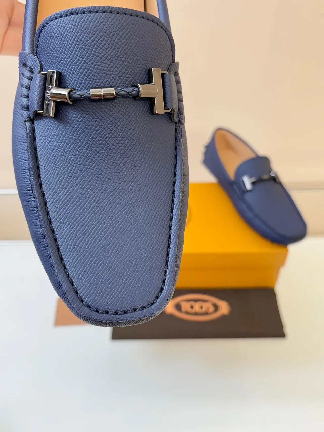 Tod's Gommino Loafer Navy Blue Textured Leather Pebble-Sole Loafers 3