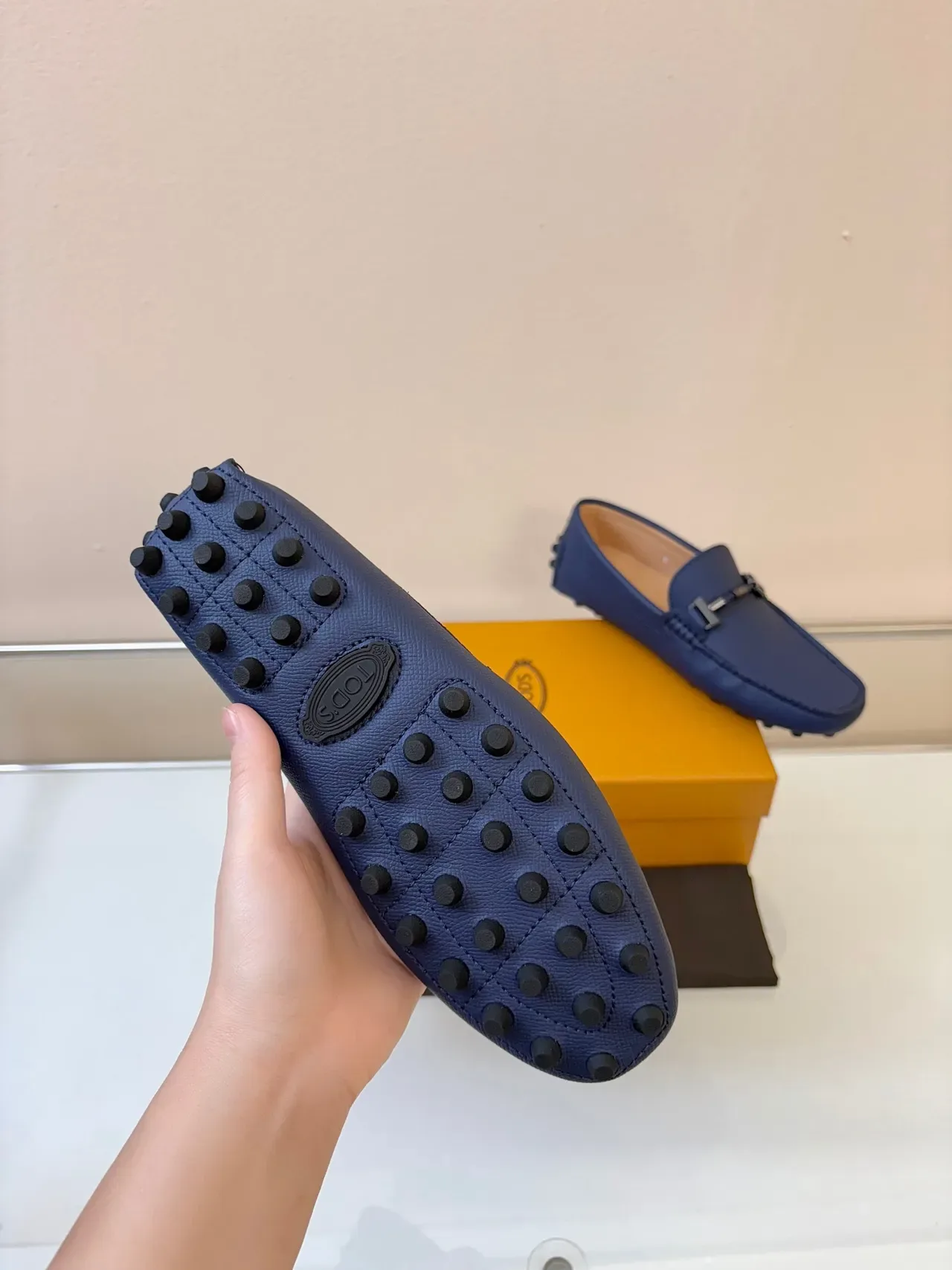 Tod's Gommino Loafer Navy Blue Textured Leather Pebble-Sole Loafers 5