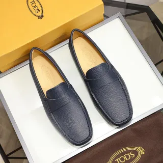 Tod's Gommino Navy Beige Pebbled Leather Penny Strap Loafer
