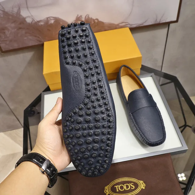Tod's Gommino Navy Beige cuero granulado Penny Strap Loafer 4