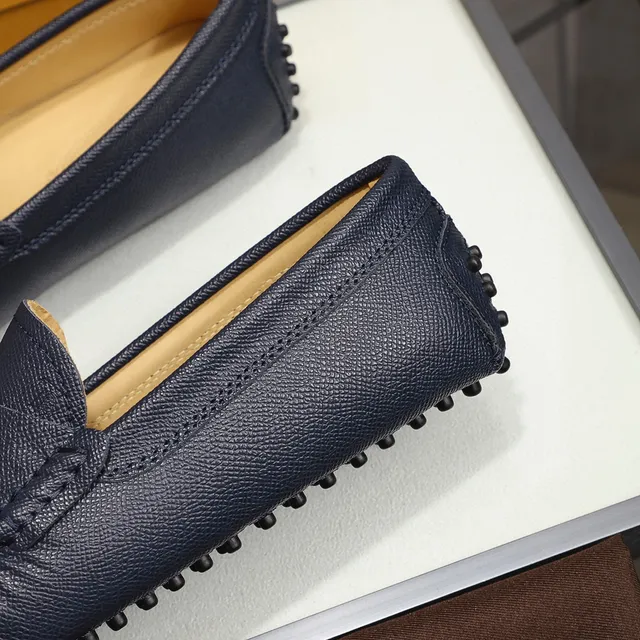 Tod's Gommino Navy Beige cuero granulado Penny Strap Loafer 5