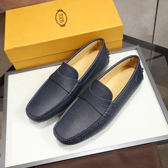 Tod's Gommino Navy Beige cuero granulado Penny Strap Loafer 8