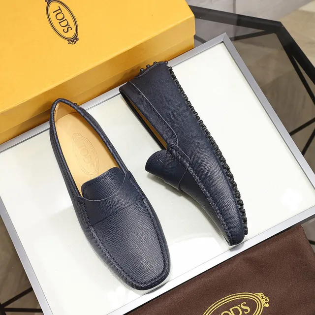 Tod's Gommino Navy Beige cuero granulado Penny Strap Loafer 9