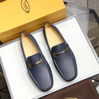 Tod's Horsebit Mocasin Azul Marino Cuero Texturizado Slip-On Loafers