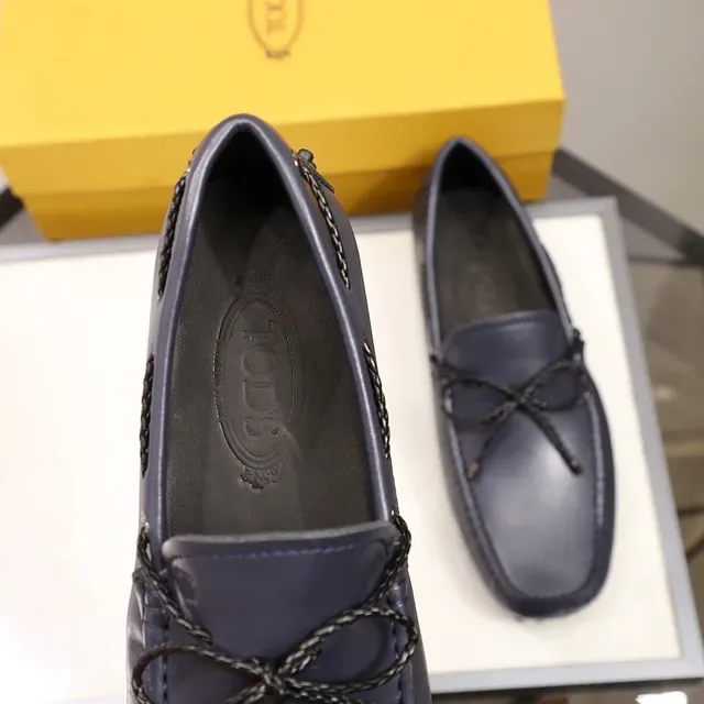 Mocassin Tod's Navy Noir Cuir Tressé Corde Nœud 2