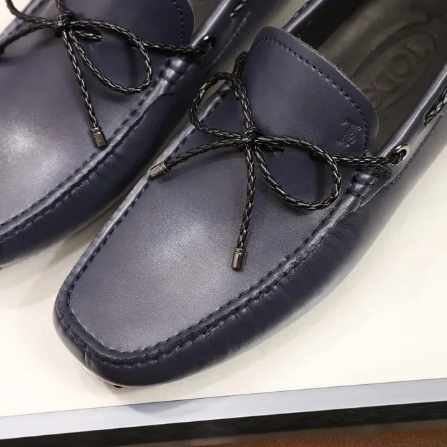 Mocassin Tod's Navy Noir Cuir Tressé Corde Nœud 6