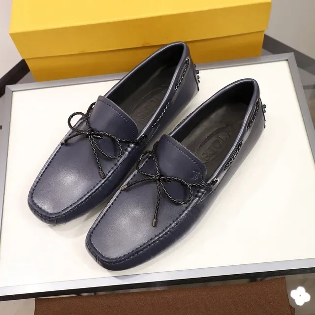 Mocassin Tod's Navy Noir Cuir Tressé Corde Nœud 8