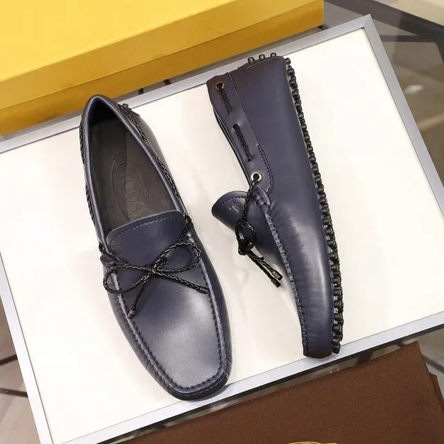 Mocassin Tod's Navy Noir Cuir Tressé Corde Nœud 9