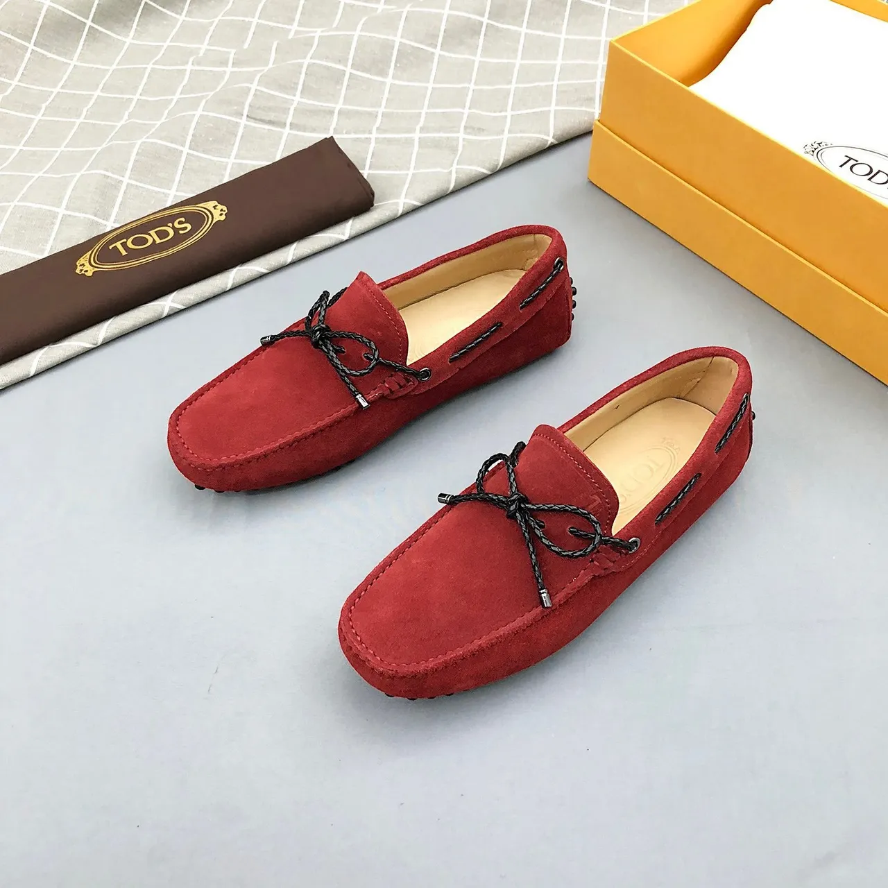 Tod's Rope Bow Loafer Rouge Noir Daim Dessus Détail Loafer 7