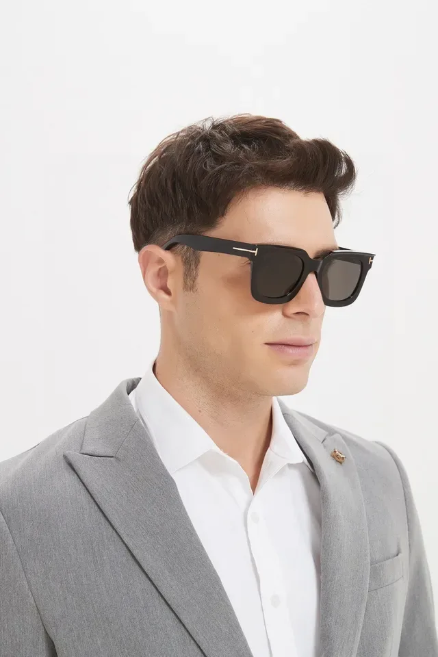 Tom Ford Cat-Eye Black Gold Glossy Acetate Angular Silhouette Sunglasses 2