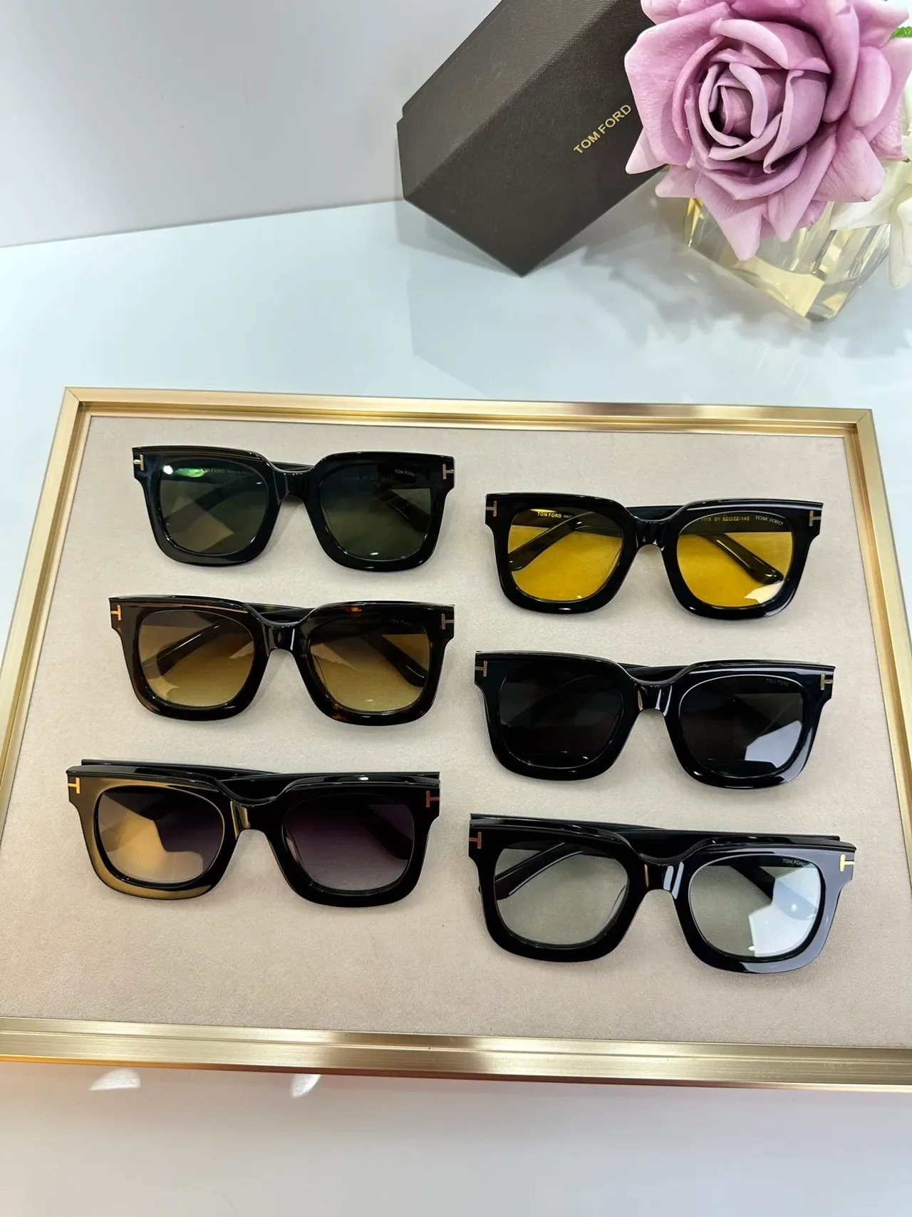 Tom Ford Cat-Eye Black Gold Glossy Acetate Angular Silhouette Sunglasses 3