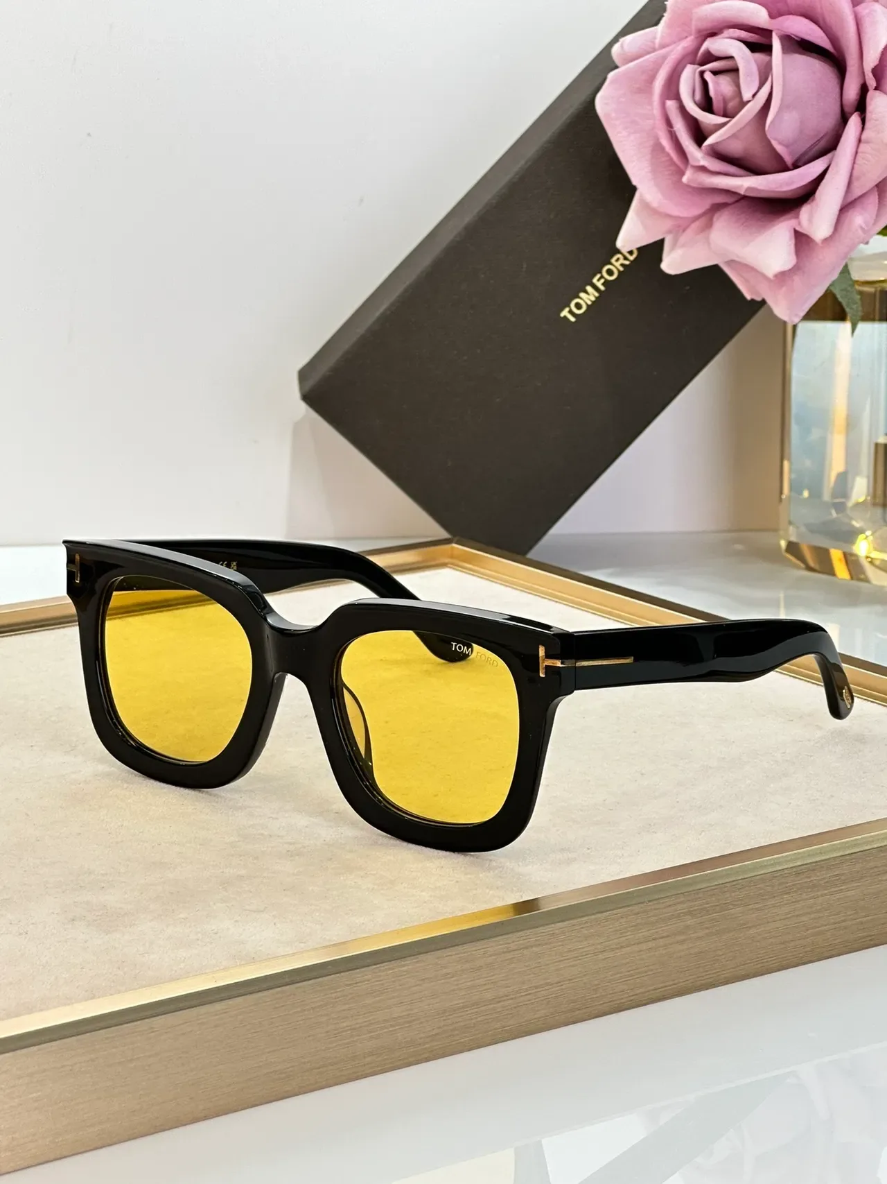 Tom Ford Cat-Eye Black Gold Glossy Acetate Angular Silhouette Sunglasses 4