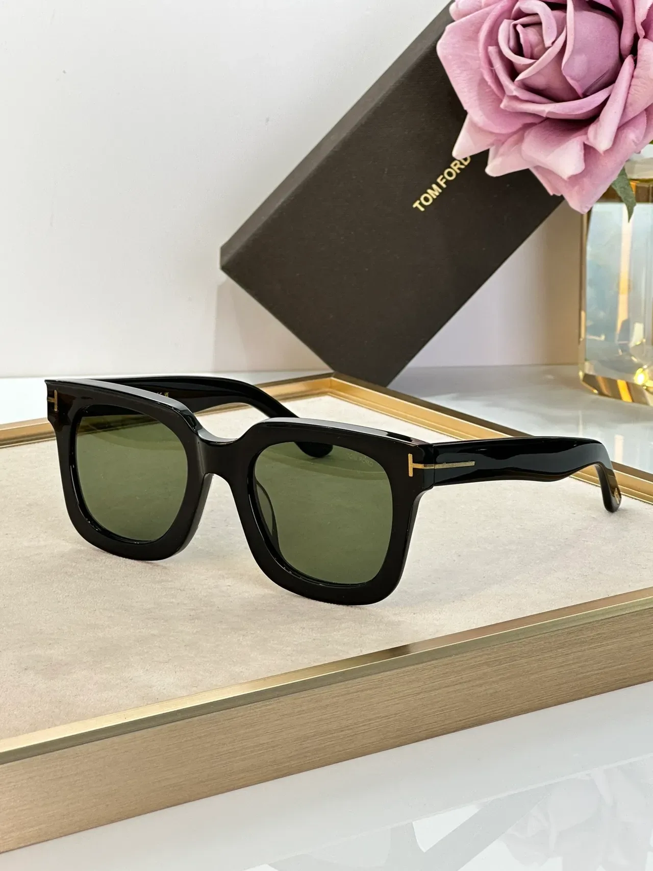 Tom Ford Cat-Eye Black Gold Glossy Acetate Angular Silhouette Sunglasses 5