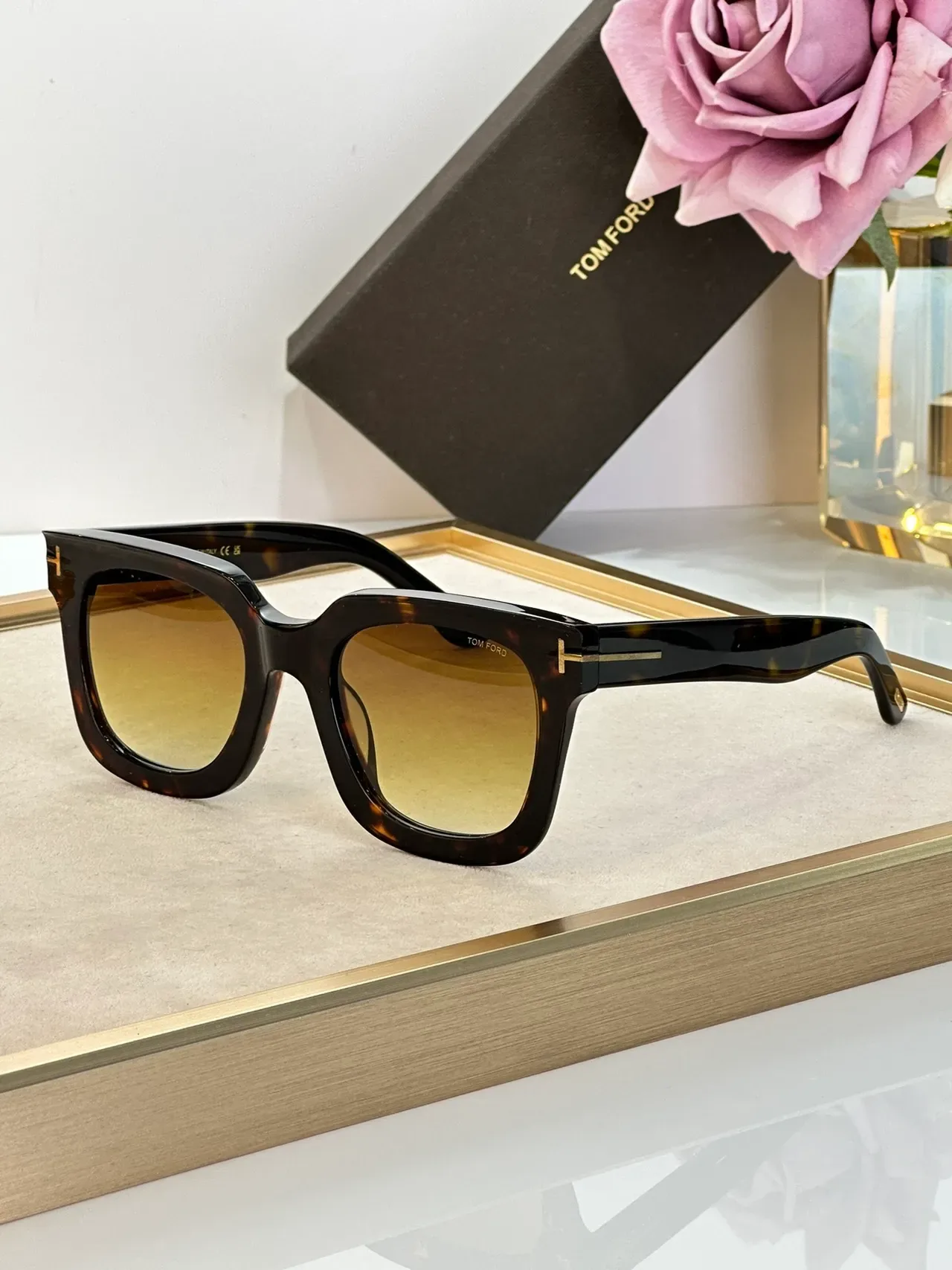 Tom Ford Cat-Eye Black Gold Glossy Acetate Angular Silhouette Sunglasses 6