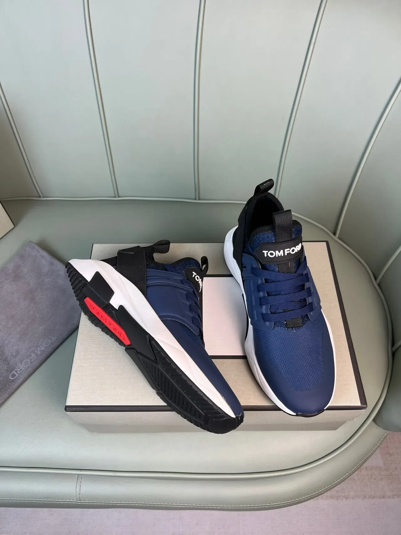 Tom Ford Navy Mesh and Synthetic Lifestyle Sneakers 5
