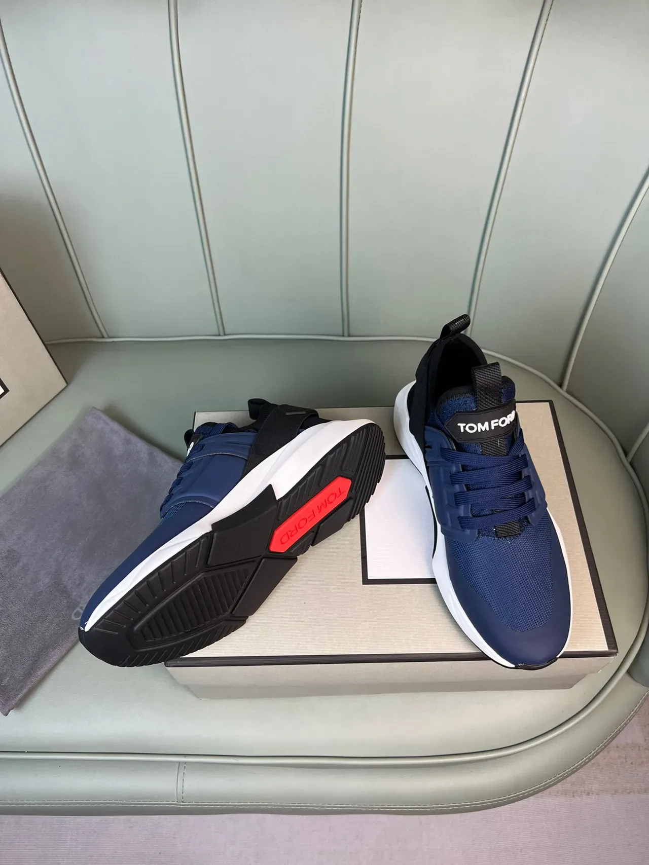 Tom Ford Navy Mesh and Synthetic Lifestyle Sneakers 7
