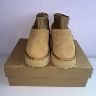 UGG Beige Slip-On Platform Sole Ankle Boots