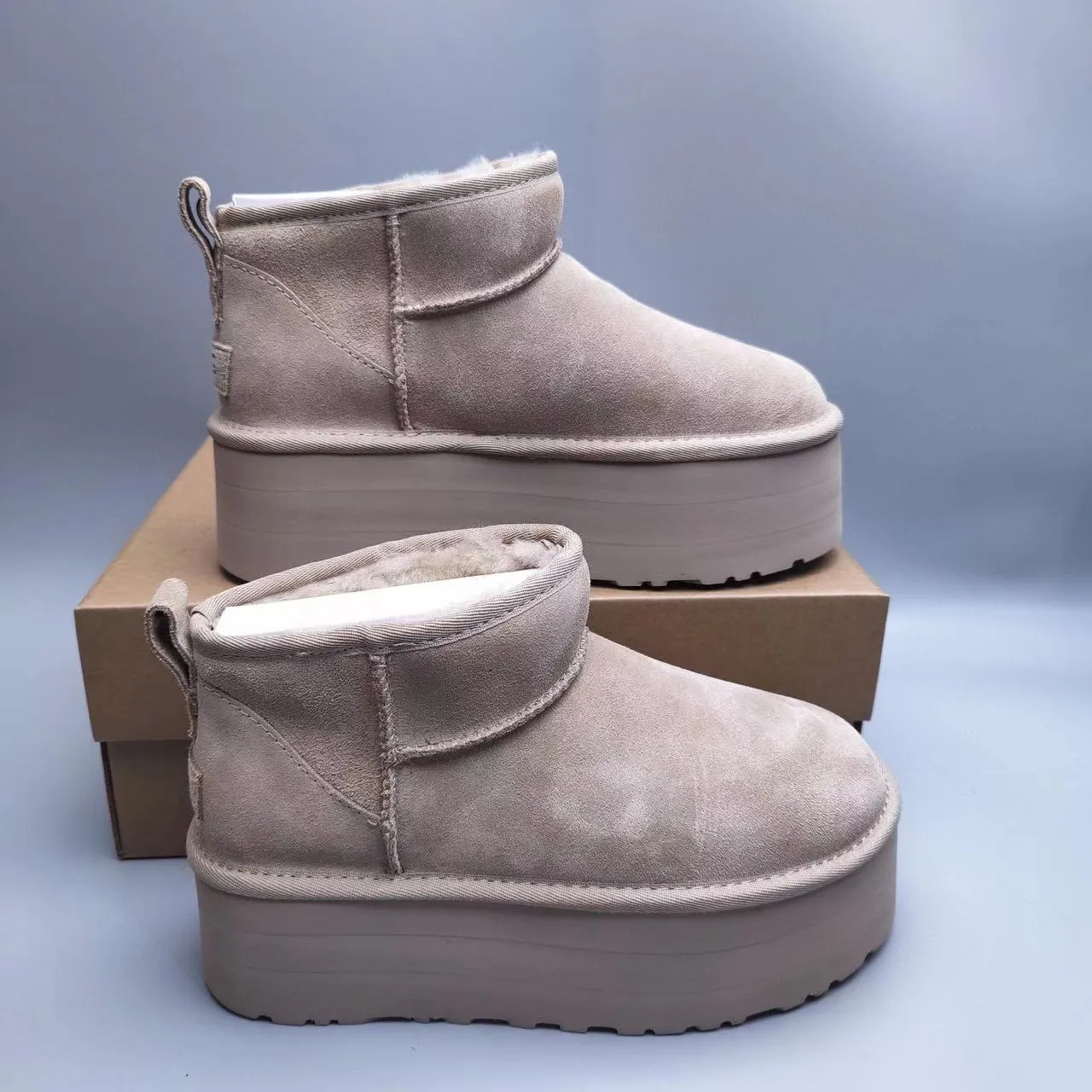 UGG Beige Suede Upper Shearling-Lined Cuff Snow Boots 2
