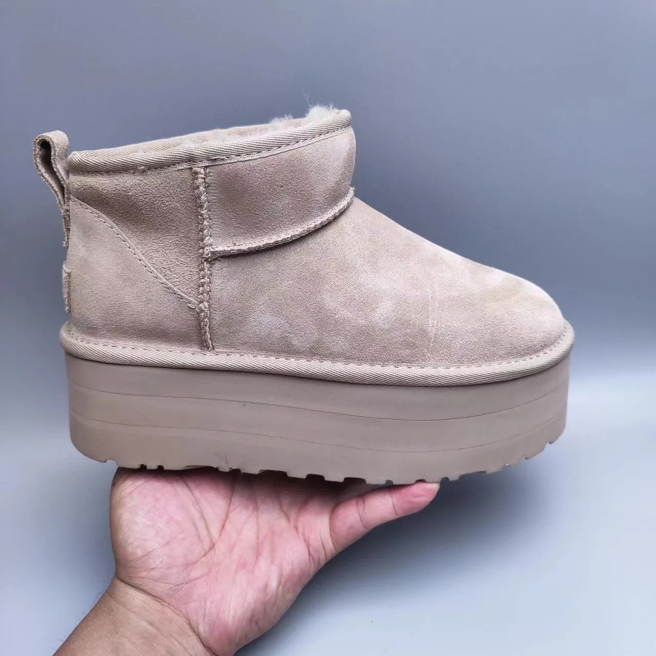 UGG Beige Suede Upper Shearling-Lined Cuff Snow Boots 3