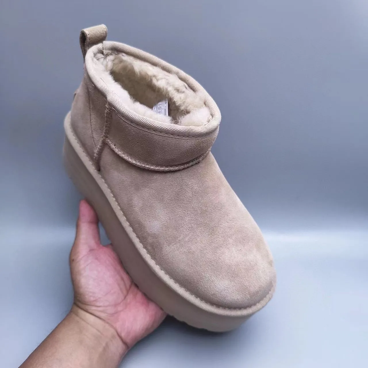 UGG Beige Suede Upper Shearling-Lined Cuff Snow Boots 4