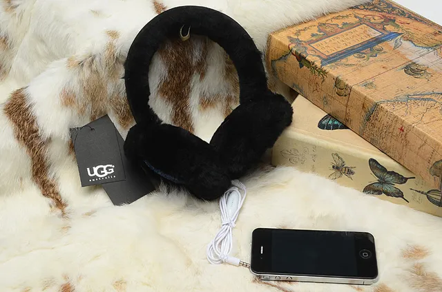 UGG Preto Azul Pêlo Sintético Exterior Forro de Paetês Interior Fones de Ouvido Over-ear 3