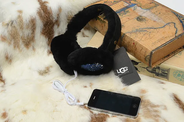 UGG Preto Azul Pêlo Sintético Exterior Forro de Paetês Interior Fones de Ouvido Over-ear 4