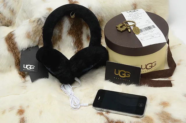 UGG Preto Azul Pêlo Sintético Exterior Forro de Paetês Interior Fones de Ouvido Over-ear 5
