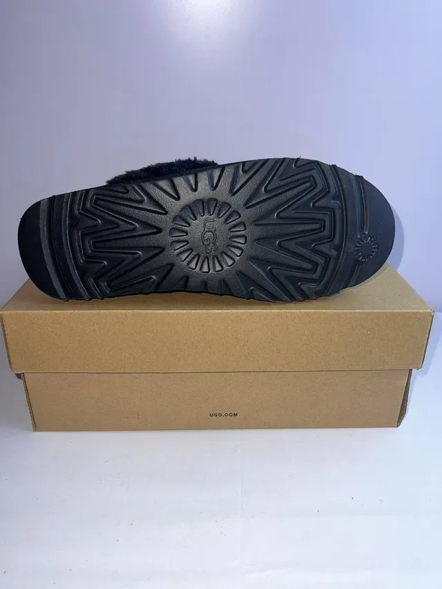 UGG Black Plush Fur Collar Suede Upper Slippers 2